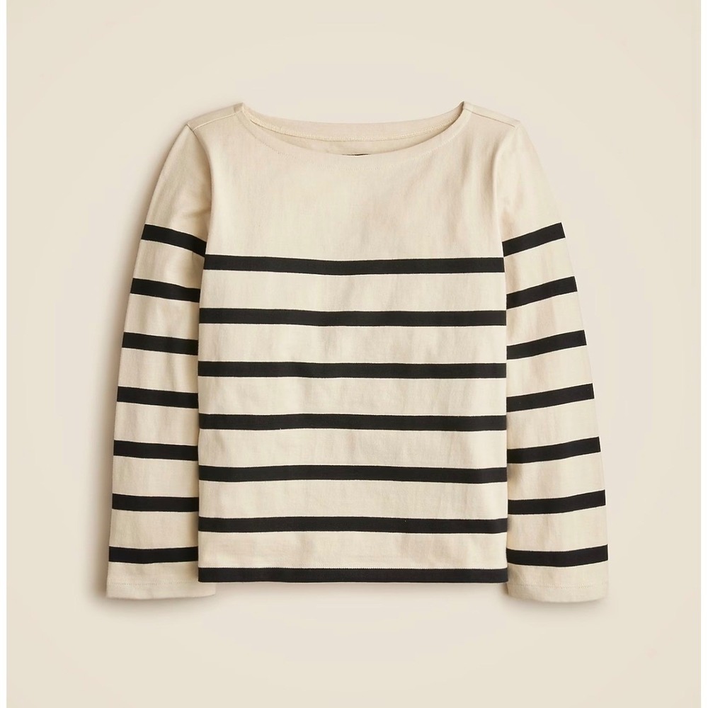 J.Crew Mariner Cloth Boatneck T-Shirt Ivory Navy Blue Stripe Classic Fit XS